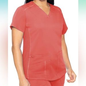 Med Couture Touch Pink V Neck Scrub Top With Pockets Xsmall Women’s